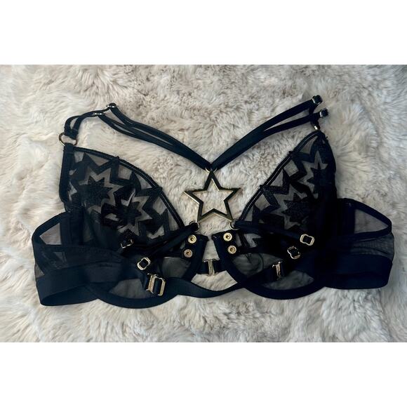 Honey Birdette FREDDY⭐🖤 Black Star 2 Piece Set 34D Bra & Small Thong - Picture 4 of 9